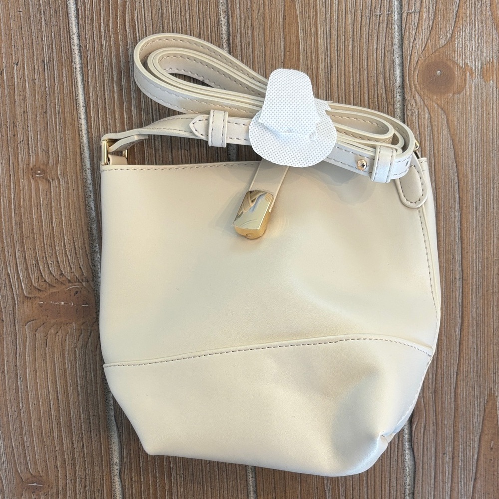 Cream Leather Crossbody Bag with Gold Accent